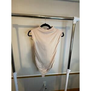Forever 21 Tan High Neck Bodysuit Sleeveless Open Sides Top SIze Medium